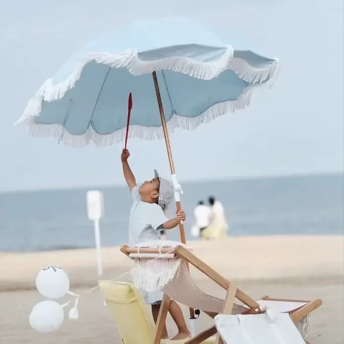 Parasol de plage bleu clair de grande taille pour l'extérieur