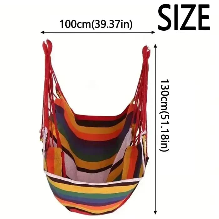 Chaise hamac confortable pour dortoir, chaise suspendue de jardin en toile à rayures colorées avec sac de rangement, siège de balançoire de jardin en corde de coton