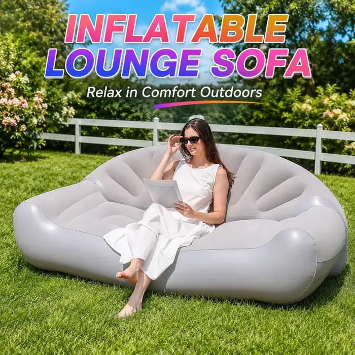 1PC Canapé Gonflable d'Extérieur, Chaise Longue Gonflable Portable, Canapé-Lit Floqué pour Jardin, Patio, Plage, Camping