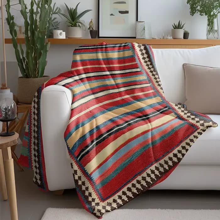 Tapis Kilim rayé Vintage ethnique fait à la main en laine, décoration marocaine pour chambre à coucher et salon, housse de coussin