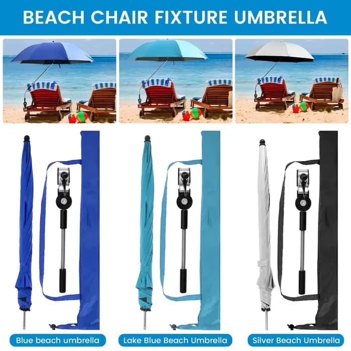 Parasol de plage avec pince universelle 360° ° Parapluie à ombrage réglable 42 pouces