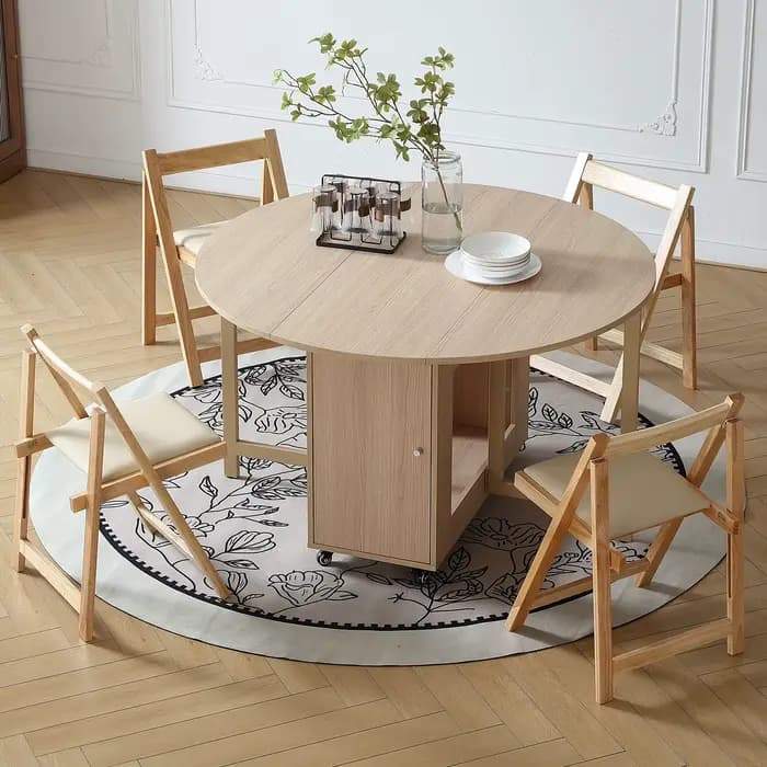 Table à manger ronde pliante avec chaises pliantes