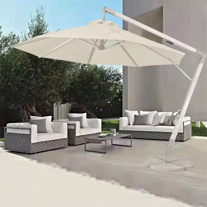 Parasol extérieur cour jardin Grain de bois suspendu pare-soleil rond Parasols anti UV ensemble de meubles d'extérieur