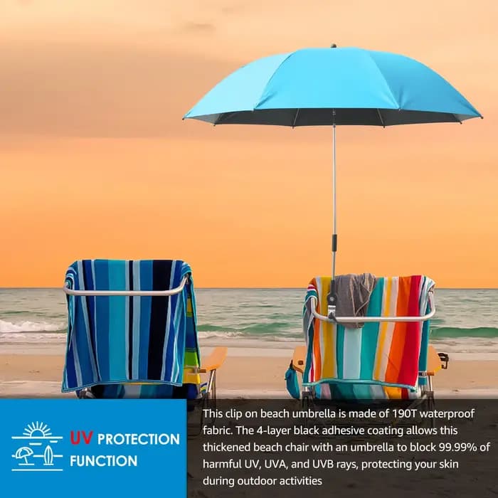 Parasol de plage avec pince universelle 360° ° Parapluie à ombrage réglable 42 pouces