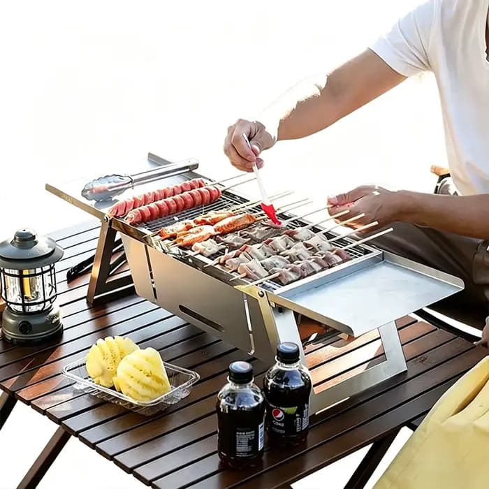 Barbecue portable pliable en acier inoxydable pour la maison