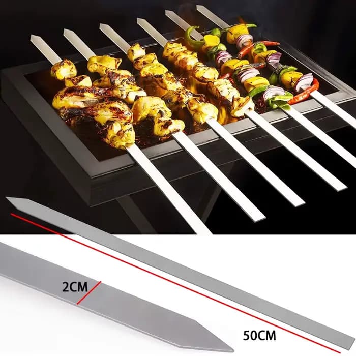 Modules Kebob en acier inoxydable pour barbecue, modules Wers, sans bois, manche plat, Wer Nucleofor Brazilian Koobideh Persian, 50cm de large, 6 pièces