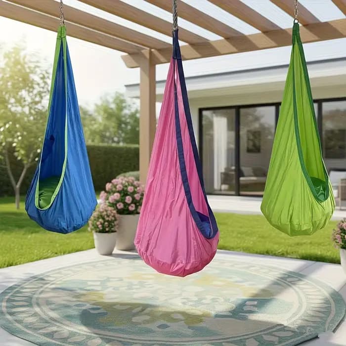 Fauteuil hamac robuste, balançoire portable intérieure/extérieure avec coussin gonflable et poche - Choix idéal pour le camping et le balcon