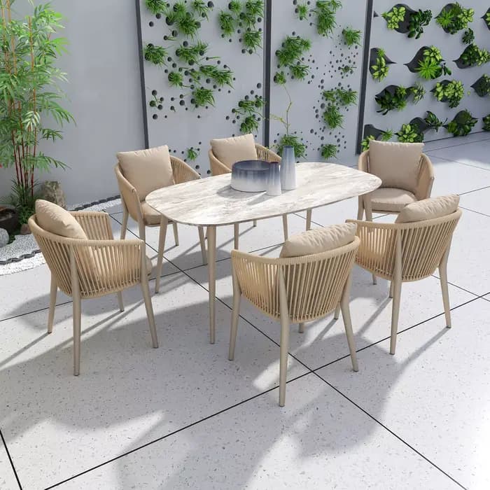 Fulin terrasse extérieur Restaurant Patio jardin ensemble meubles corde tissée chaise de salle à manger extérieure