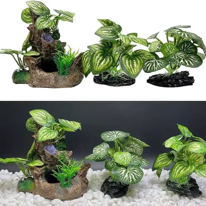 Ornements d'aquarium, plantes de Simulation, décorations d'aménagement paysager d'aquarium, plantes d'eau en plastique, fleurs, arbres, roches, accessoires