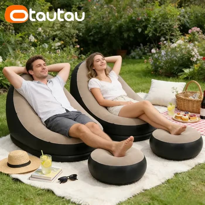OTAUTAU Chaise Longue Gonflable Extérieure Siège Inclinable Piscine Jardin Plage Portable Canapé de Camping
