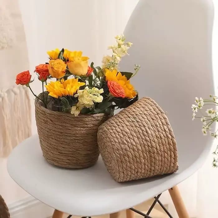 1 pièces pour Terraces de jardin Pot de fleur panier rotin paille meubles décoration herbe tissé Pot de fleurs
