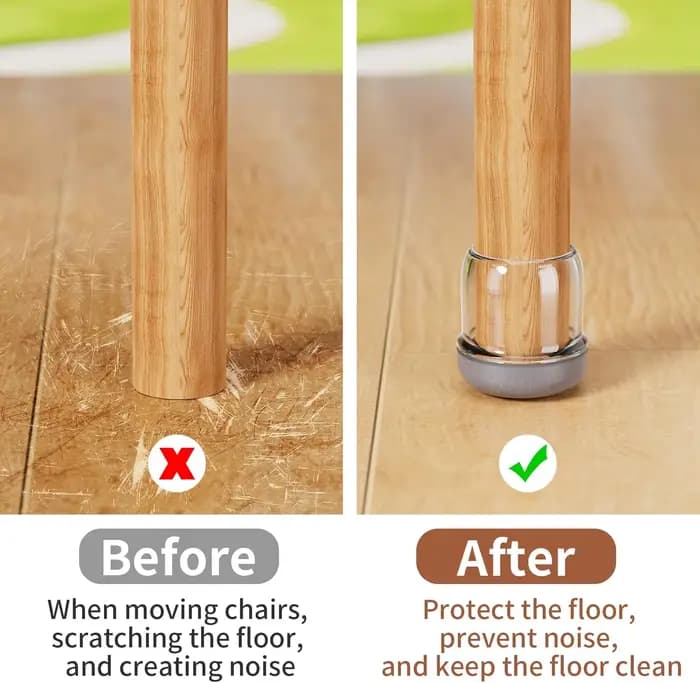 16 protections diagonales en silicone pour pieds de chaise et de table