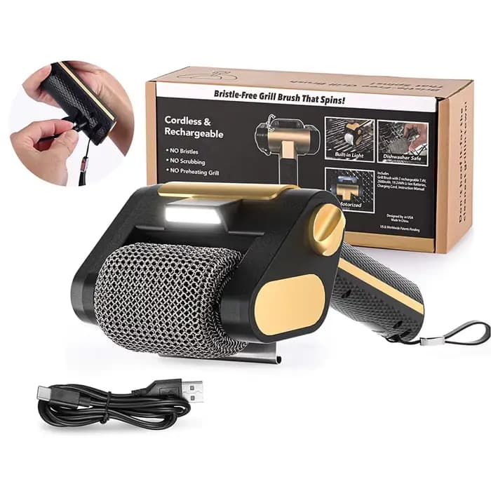 Brosse de nettoyage électrique pour barbecue rechargeable avec lumière LED