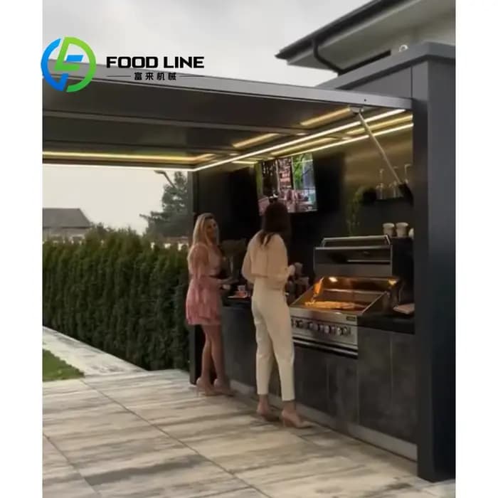 Armoire de rangement pour barbecue en acier inoxydable sur mesure pour cuisine extérieure