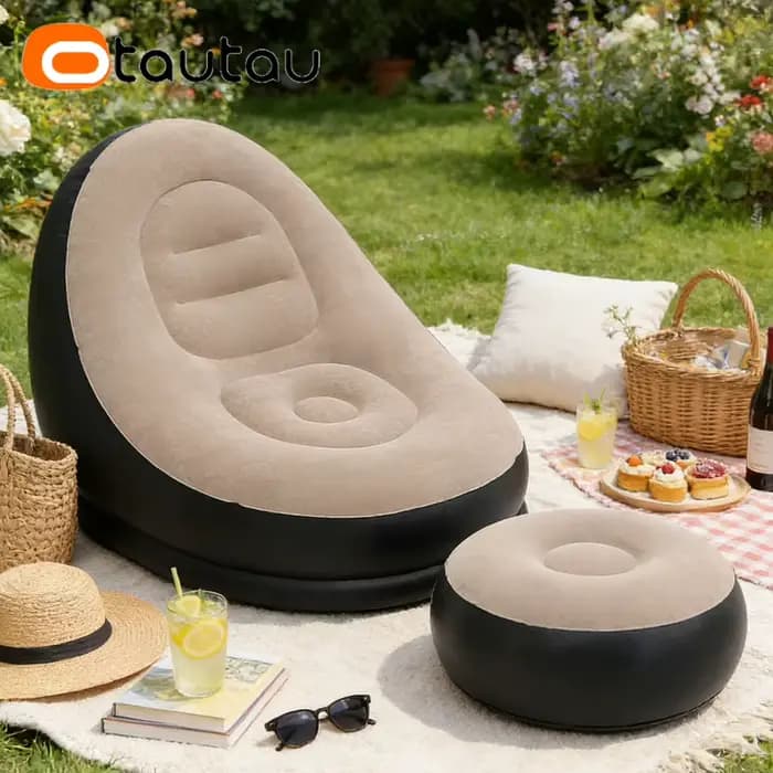 OTAUTAU Chaise Longue Gonflable Extérieure Siège Inclinable Piscine Jardin Plage Portable Canapé de Camping