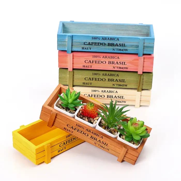 Pot de fleurs en bois naturel, décor de jardin, pots décoratifs, boîtes succulentes, vase rectangulaire, caisses vintage, outils pour la maison