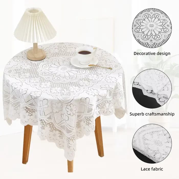 Nappe carrée en dentelle, fleur blanche, rétro européenne brodée, couverture en lin pour table à manger, fête de mariage, jardin, décoration de la maison