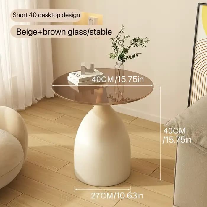 Table d'appoint ronde moderne avec plateau en verre trempé et structure en métal - Petite