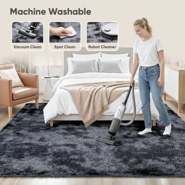 Tapis shaggy gris tie-dye, ultra doux, antidérapant, en peluche, pour chambre à coucher, salon, chambre d'enfant, grande taille, décoration intérieure, tapis de sol