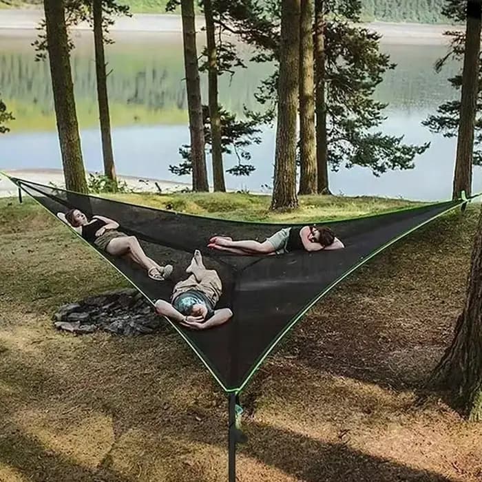 Grand hamac triangulaire respirant en maille pour 3 à 5 adultes