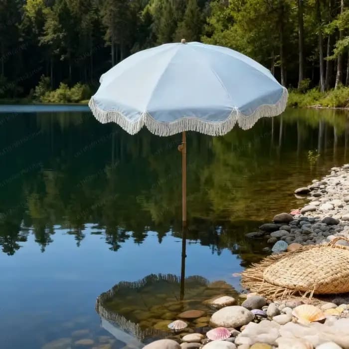 Parasol de plage bleu clair de grande taille pour l'extérieur