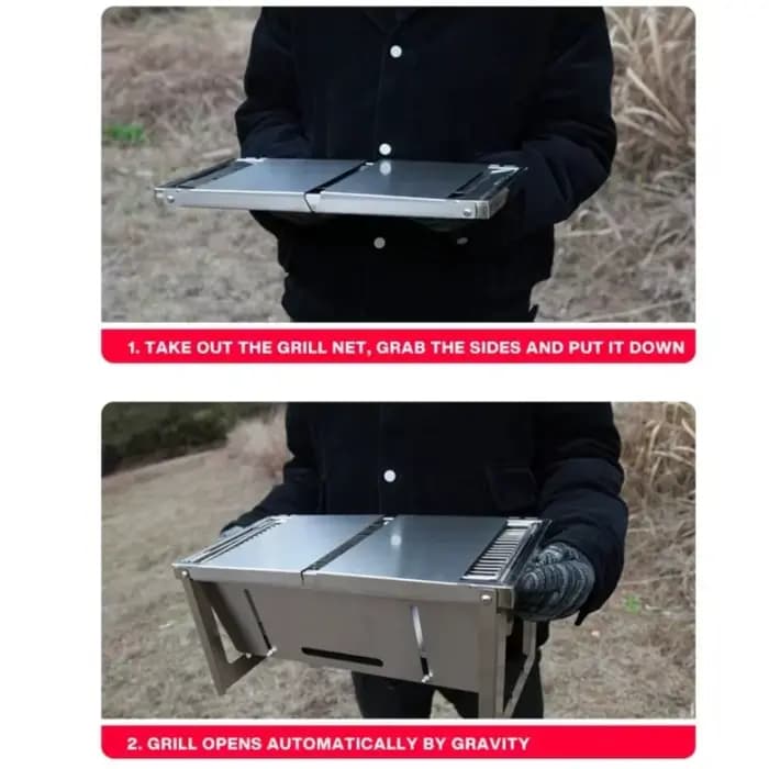Barbecue portable pliable au charbon de bois en acier inoxydable pour camping