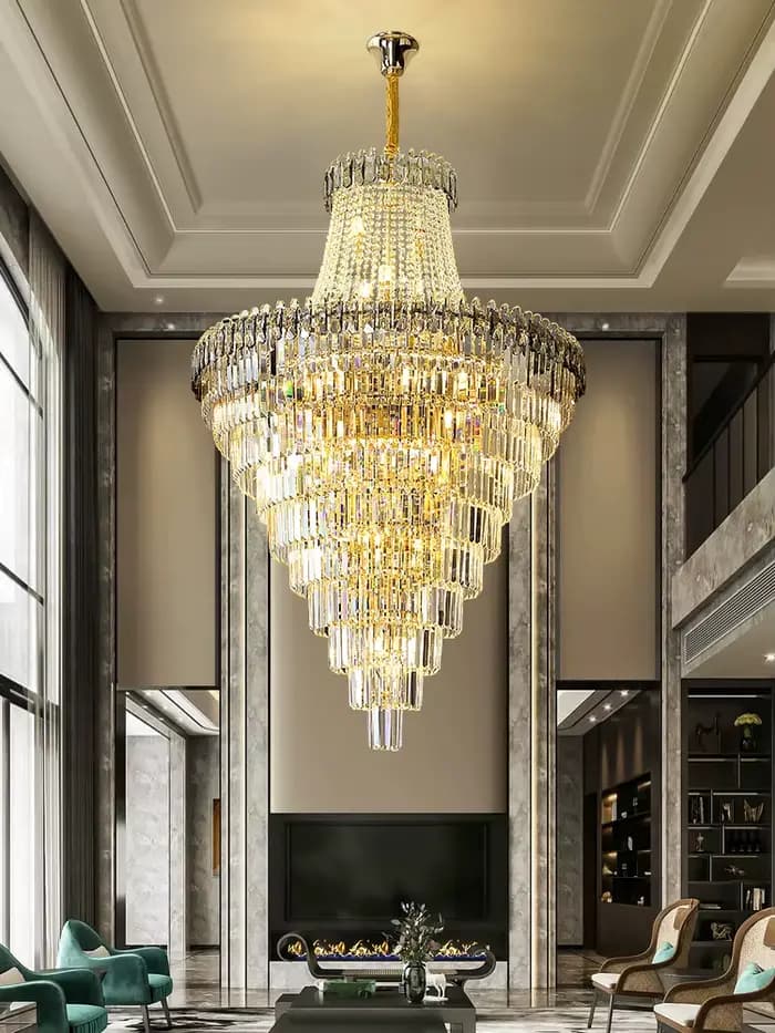 Duplex bâtiment Loft salon lustre en cristal Villa mi étage en porte-à-faux creux Mezzanine escalier 2025 nouvelle lumière Luxur