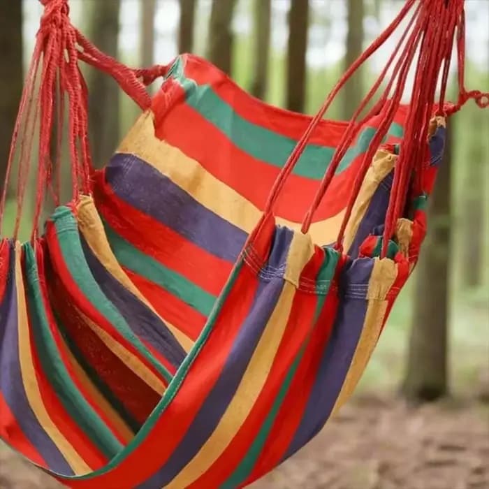 Fauteuil hamac confortable pour dortoir, chaise suspendue de jardin en toile rayée colorée avec sac de rangement, siège de balançoire de jardin en corde de coton