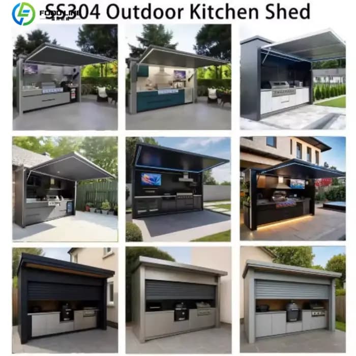 Pergola de cuisine extérieure complète en acier inoxydable avec grill tout-en-un pour patio et jardin