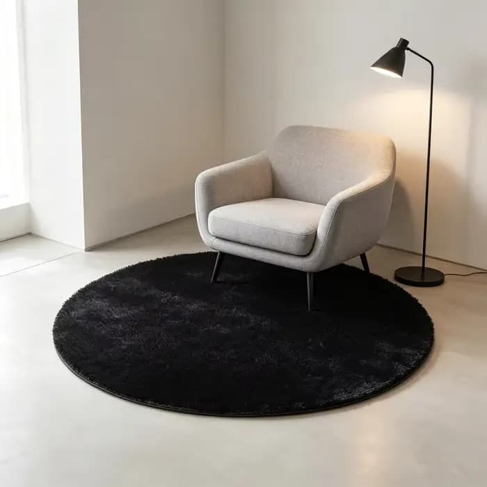 Tapis rond noir avec longue peluche, tapis soyeux moderne, couvertures super douces pour salon, tapis Shaggy de chambre à coucher