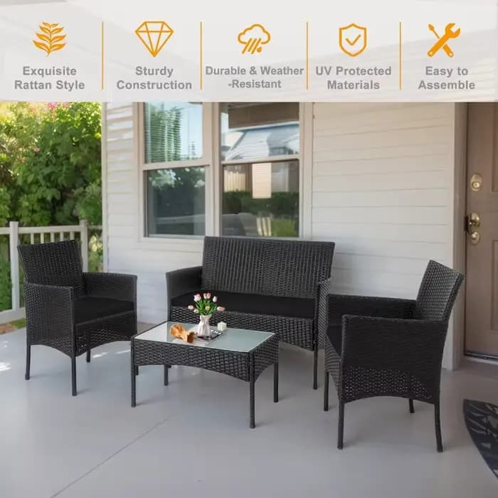 Ensemble de meubles de Conversation de Patio extérieur en osier de 4 pièces, ensembles de Conversati