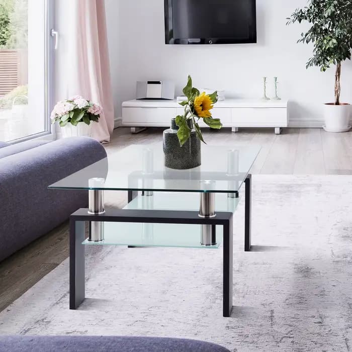 Table basse rectangulaire en verre noir, table basse transparente, tables centrales d'appoint modern