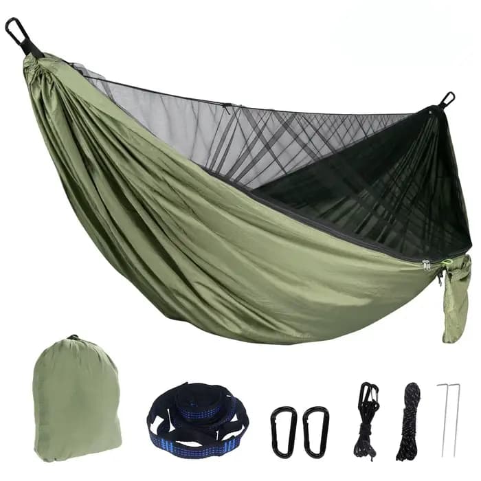 Hamac de camping en nylon, moustiquaire portable, avec mouche de pluie étanche, bâche d'amendements