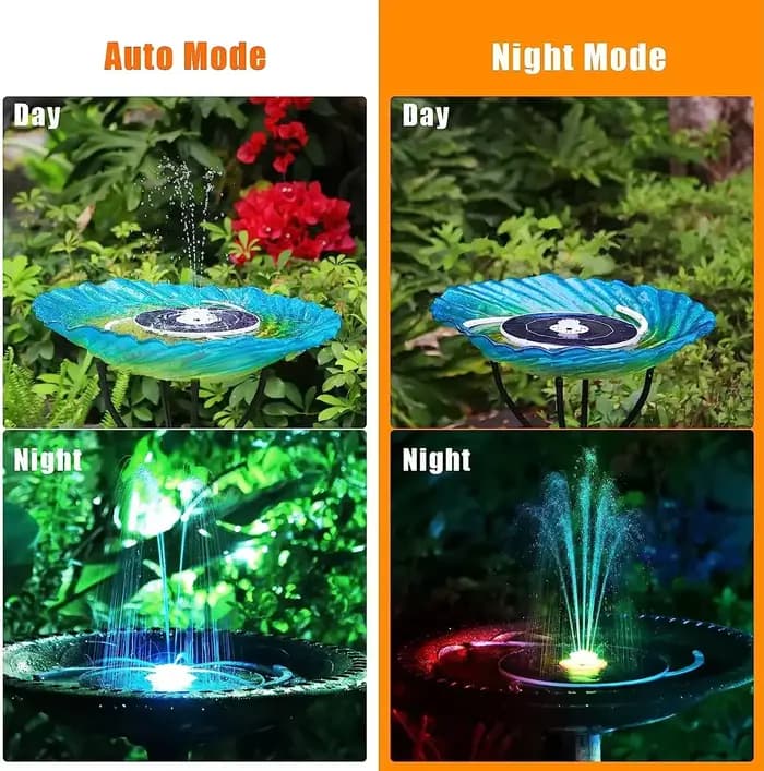 Pompe de fontaine solaire LED 3,5 W avec lumière colorée LED et batterie 1500 mah, 3 supports rétrac