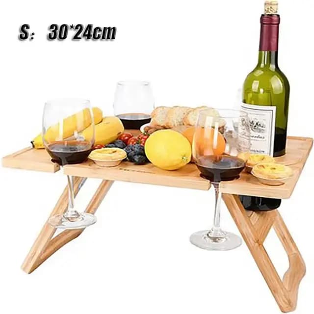 Table de pique-nique portable d'extérieur en bois, pliable, avec support pour verres, table à fruits