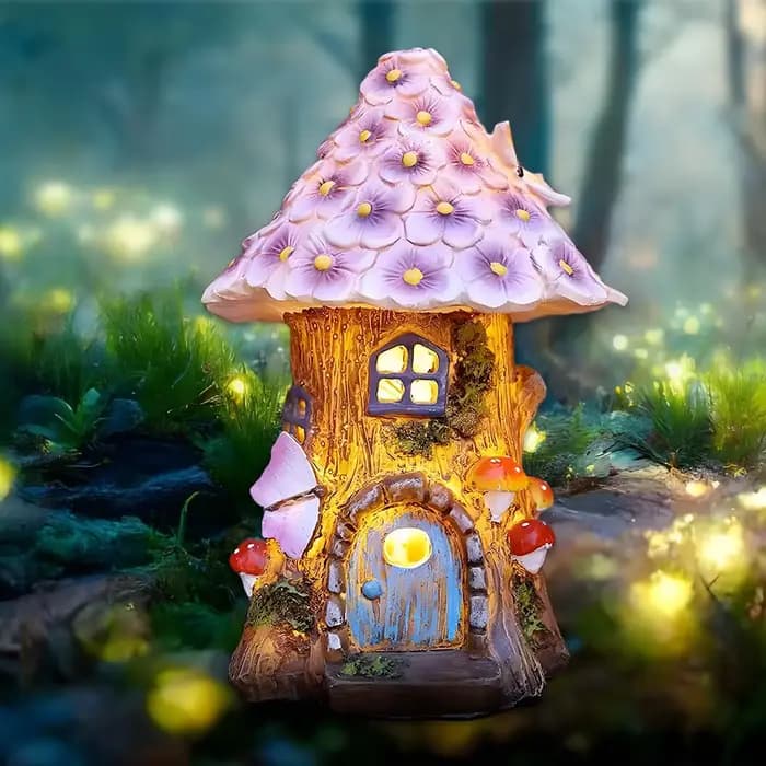 Statue extérieure solaire de maison de jardin féerique, Figurines de champignons lumineuses, décorat