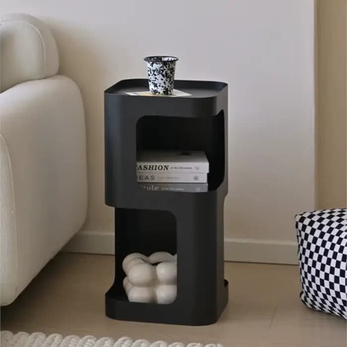 MOMO-Table d'Appoint en Fer pour Salon, Buffet Noir à Côté du Canapé, Étagères Mesurées, Mini Table