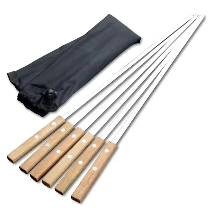 Brochettes Kabob 55 cm brochette de barbecue plate en acier inoxydable avec manche en bois brochette