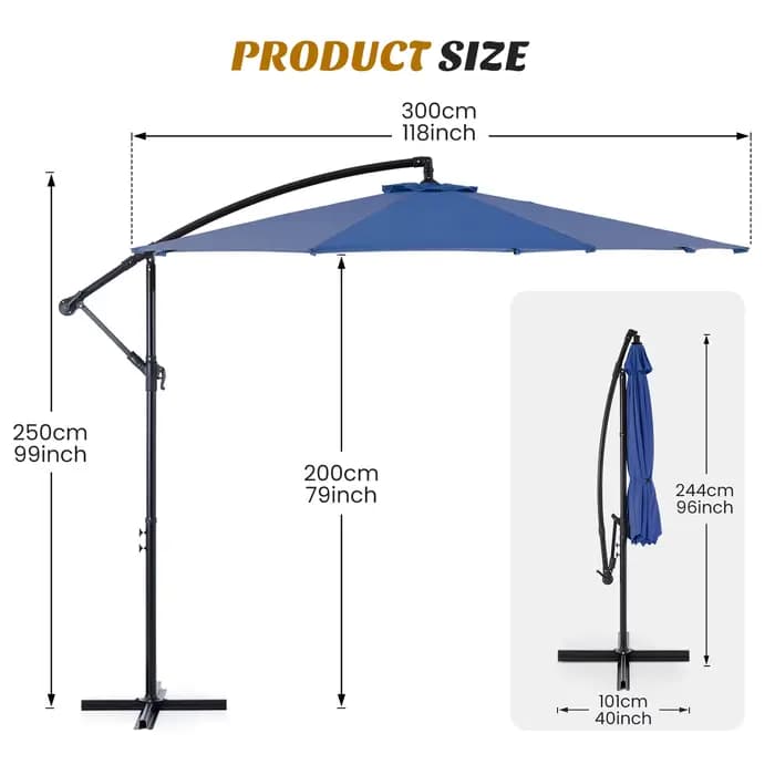 JHK 10FT Parasol de patio extérieur suspendu en porte-à-faux avec réglage facile de l'inclinaison Pr