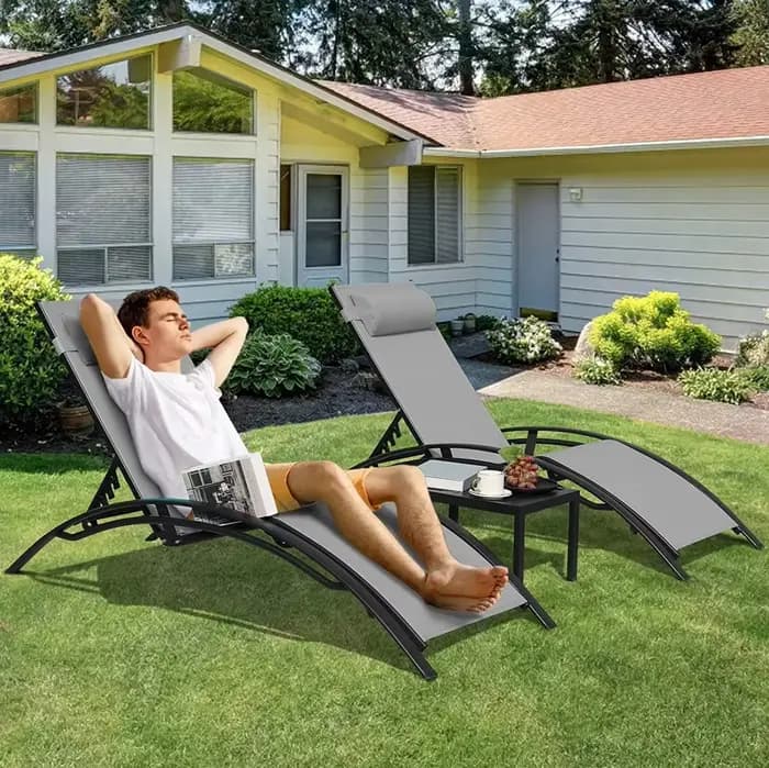 Ensemble de chaises longues inclinables en aluminium avec dossier réglable, chaise inclinable de tab
