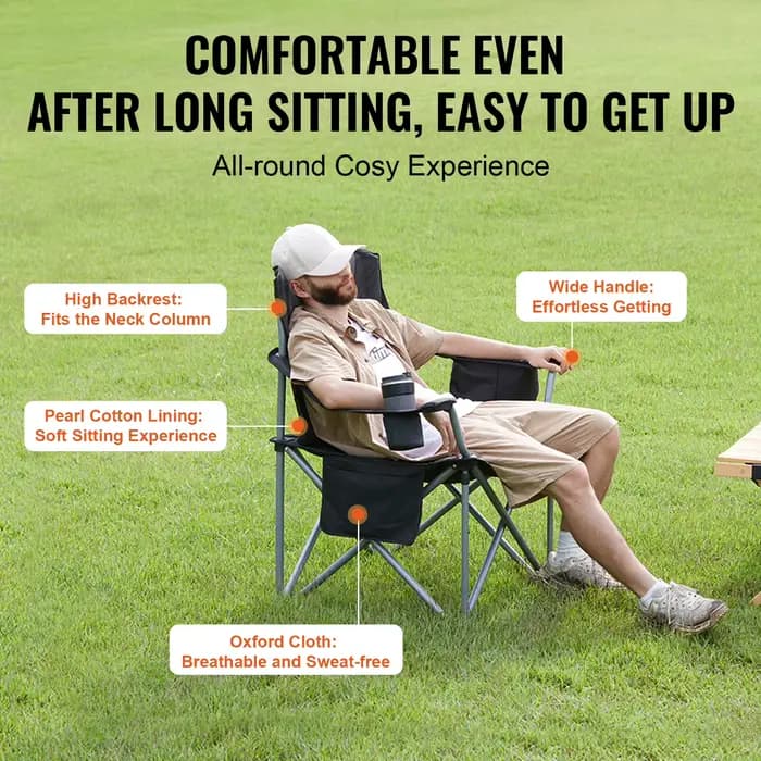 VEVOR Chaise de Camping Pliante Siège Pliant Portable Extérieur Pêche Randonnée
