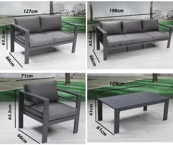 Ensemble de meubles de patio en aluminium gris moderne pour jardin extérieur, villa et cour