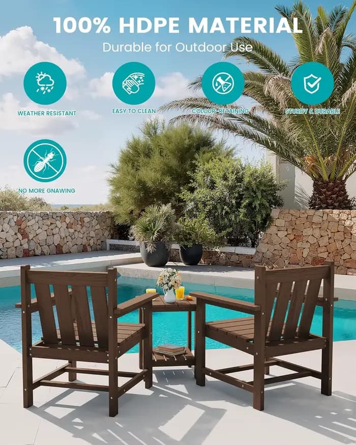 Ensemble de bistro de patio 3 pièces, ensemble de chaises Adirondack toutes saisons avec table d'app