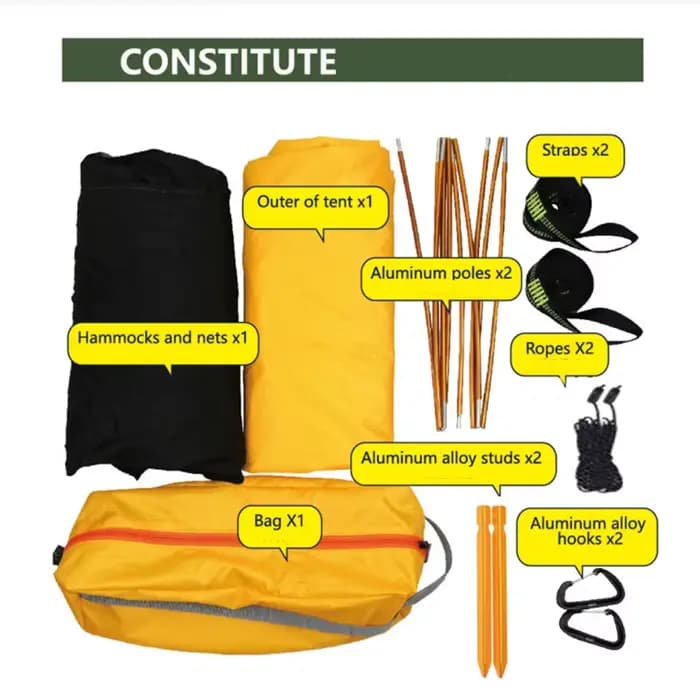 Hamac parachute, filet anti-insectes multifonctionnel, étanche, coupe-vent, ultraléger, tente aérien