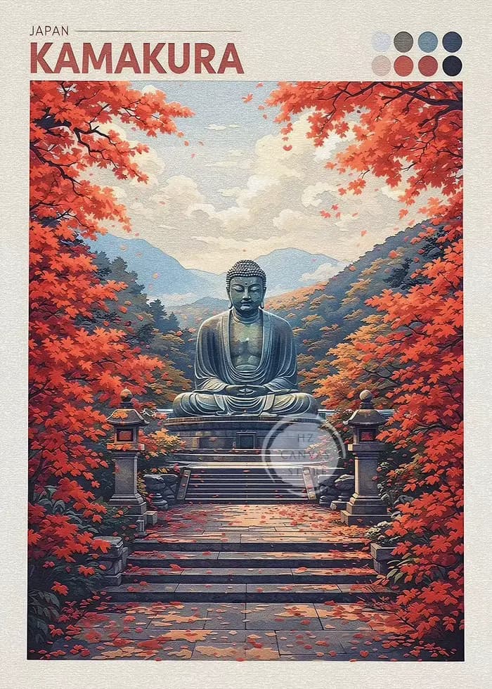 Affiche de paysage urbain japonais, Tokyo, Shizuoka, fleurs de cerisier, mont Fuji, automne, portail