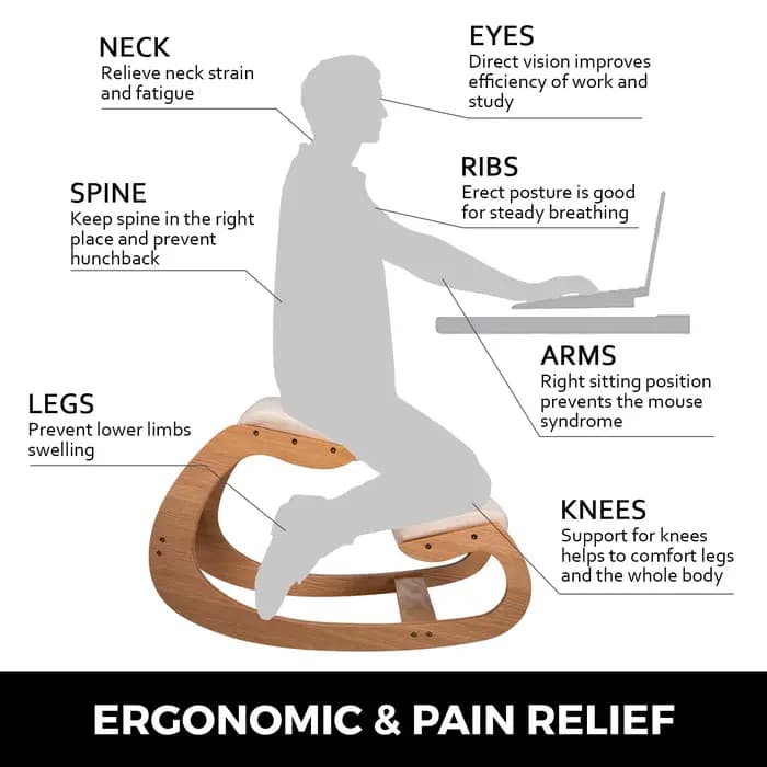 SucceBuy chaise à bascule ergonomique en bois à genoux Posture correcte chaise d'ordinateur mobilier