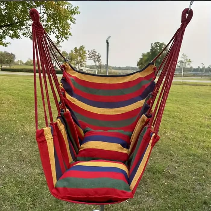 Fauteuil hamac suspendu confortable et portable 2-en-1 en tissu rayé durable – Indispensable pour le