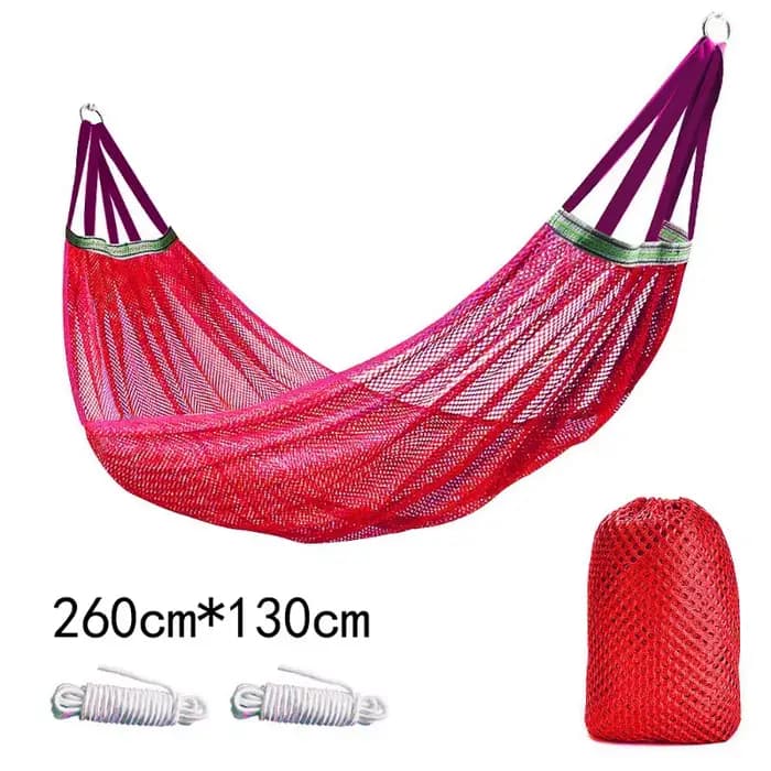 Hamac d'extérieur avec filet en soie glacée, poteau courbé anti-basculement, accessoires de camping