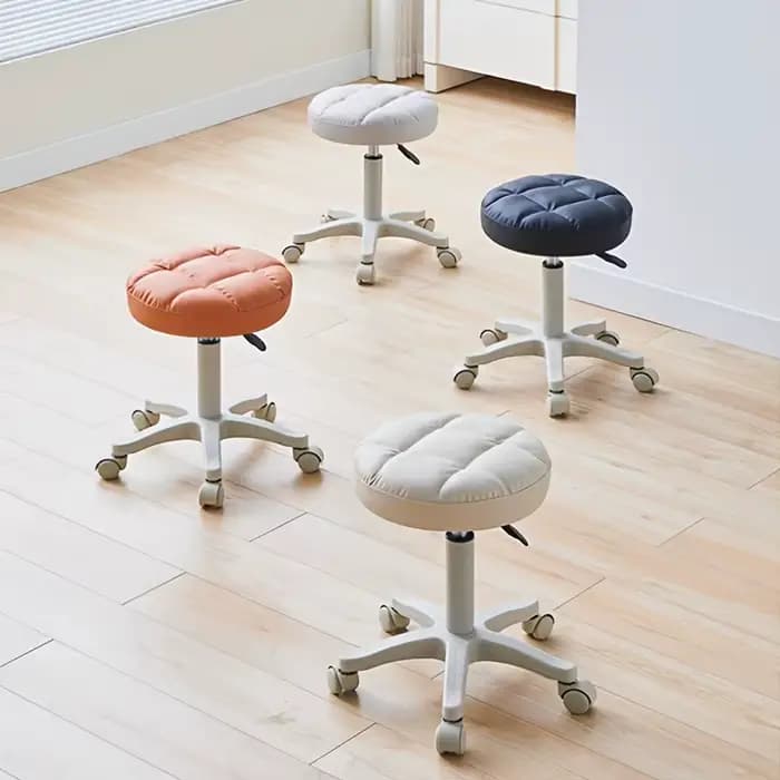 Petite chaise ronde tabouret roulant avec roulettes simili cuir hauteur réglable pivotant dessin tra
