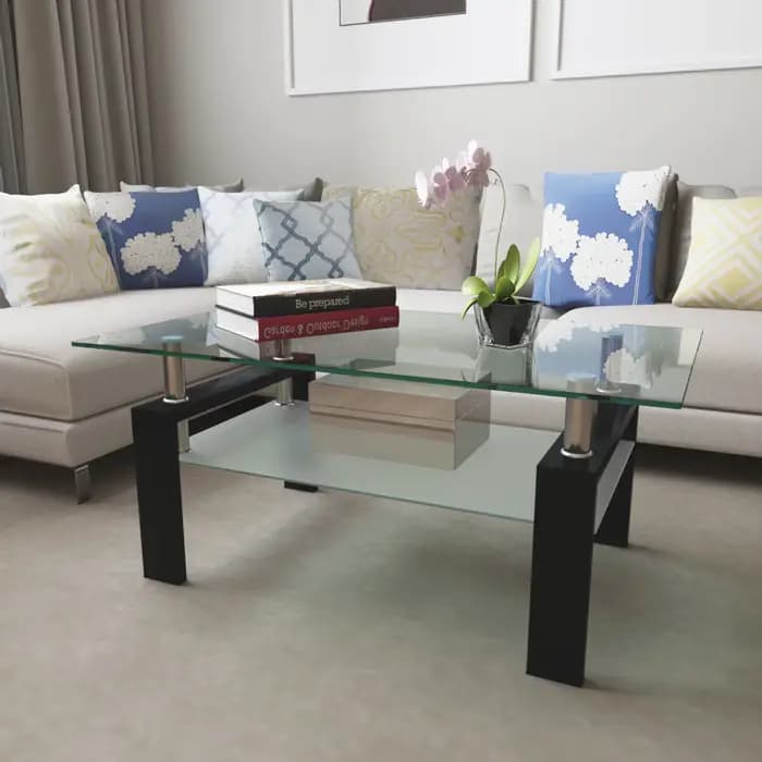Table basse rectangulaire en verre noir, table basse transparente, tables centrales d'appoint modern